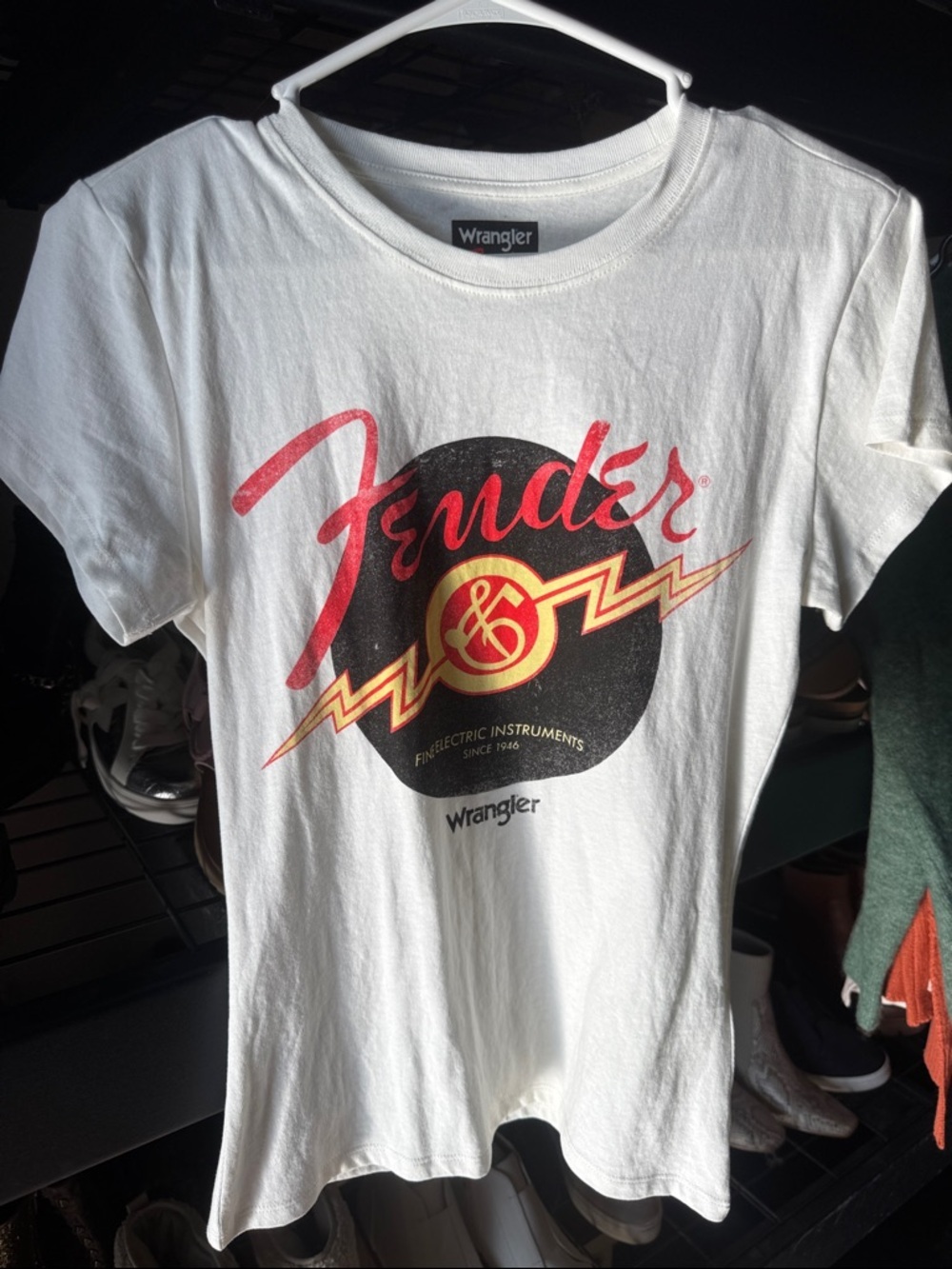 Wrangler White Tee with Red & Black Fender Graphic